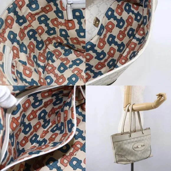 GUCCI GG Canvas Guccissima Tote Bag Leather Ivory Gold 145998 Auth 154640